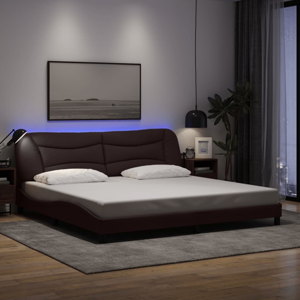 vidaXL Рамка за легло с LED без матрак Hvar тъмнокафява 200x200 см плат