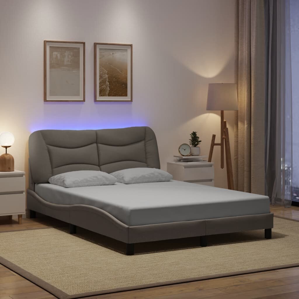 vidaXL Рамка за легло с LED без матрак Hvar таупе 140x200 см плат