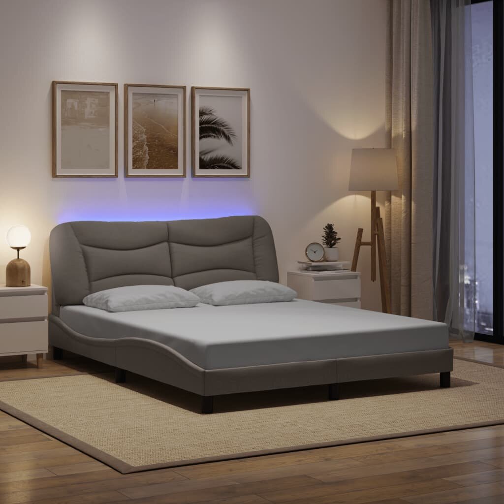 vidaXL Рамка за легло с LED без матрак Hvar таупе 160x200 см плат