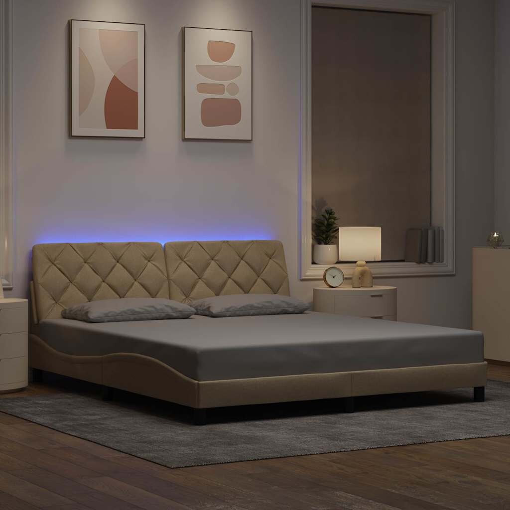 vidaXL Рамка за легло с LED без матрак кремава 180x200 см плат