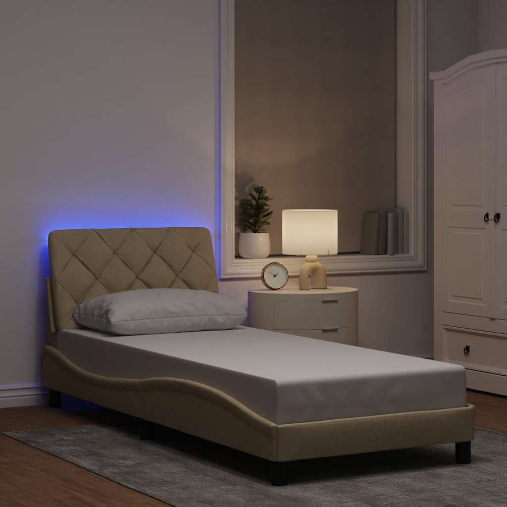 vidaXL Рамка за легло с LED без матрак кремава 80x200 см плат