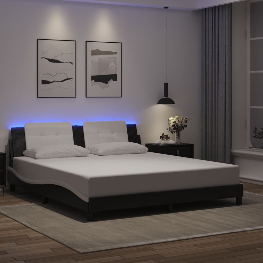 vidaXL Рамка за легло с LED без матрак Zadar черно-бяла 180x200 см
