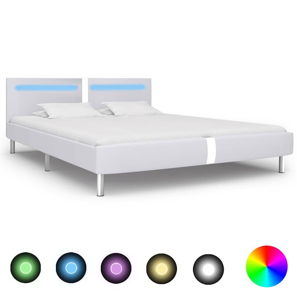 vidaXL Рамка за легло с LED бяла изкуствена кожа 180x200 cм
