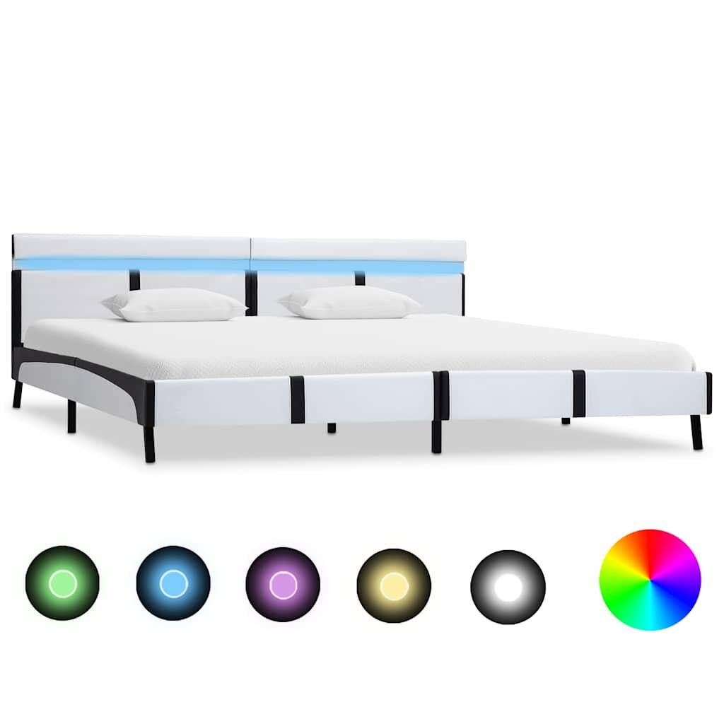 vidaXL Рамка за легло с LED бяла изкуствена кожа 180x200 cм