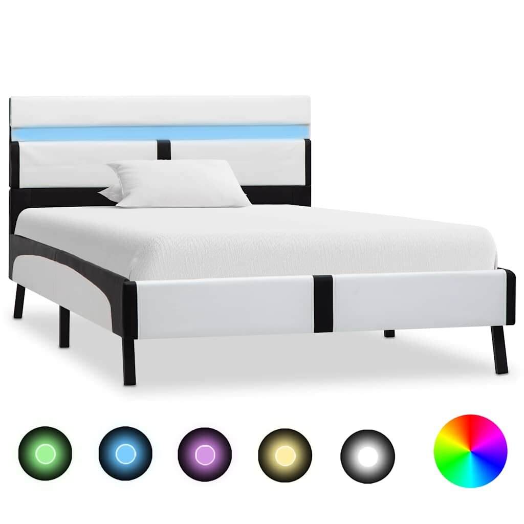 vidaXL Рамка за легло с LED бяло и черно изкуствена кожа 90x200 cм