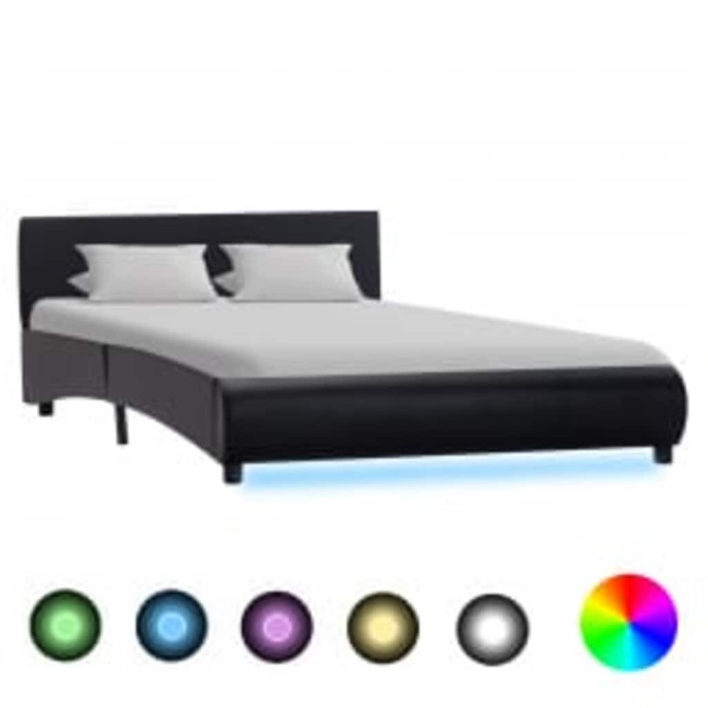 vidaXL Рамка за легло с LED черна изкуствена кожа 140x200 cм