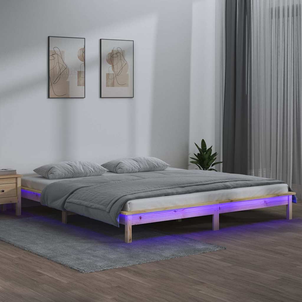 vidaXL Рамка за легло с LED осветление 120x200 см масивно дърво