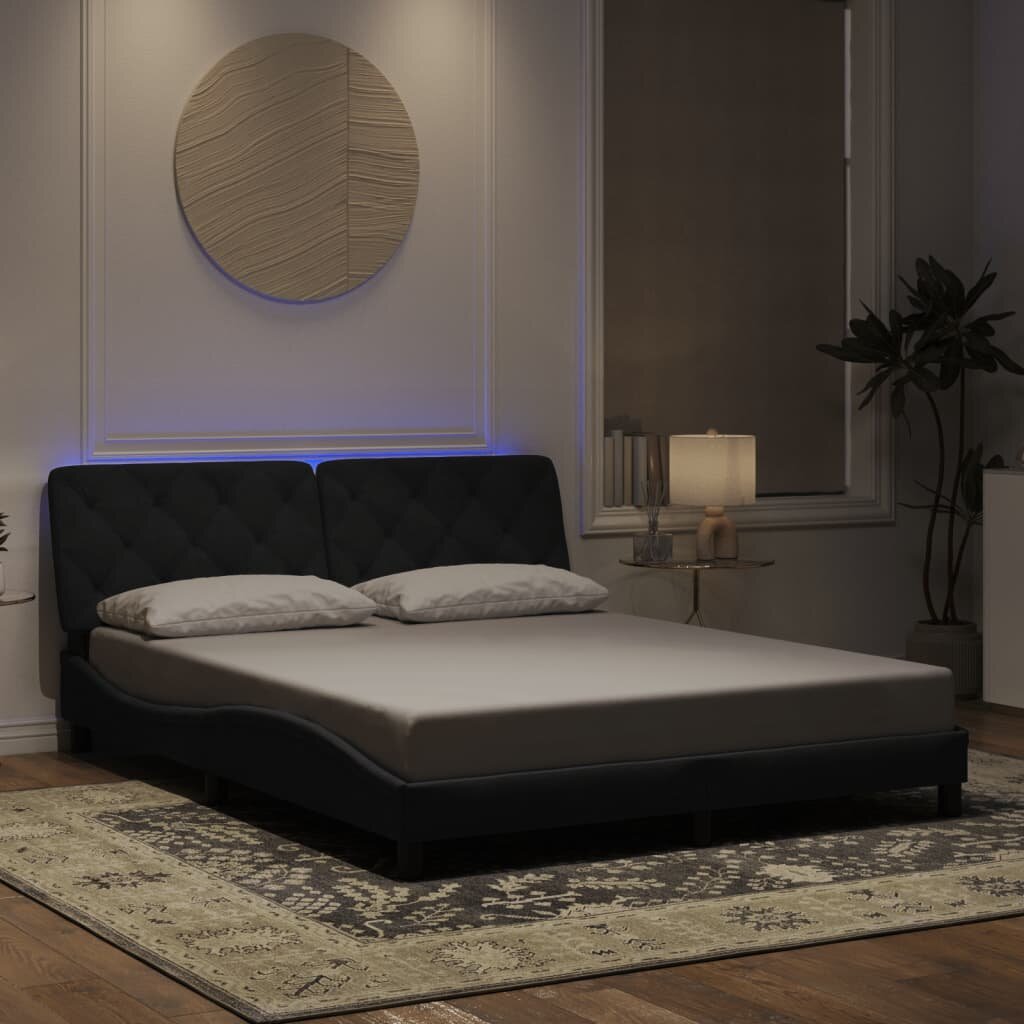 vidaXL Рамка за легло с LED осветление без матрак черна 160x200 см кадифе