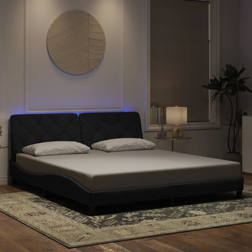 vidaXL Рамка за легло с LED осветление без матрак черна 180x200 см кадифе