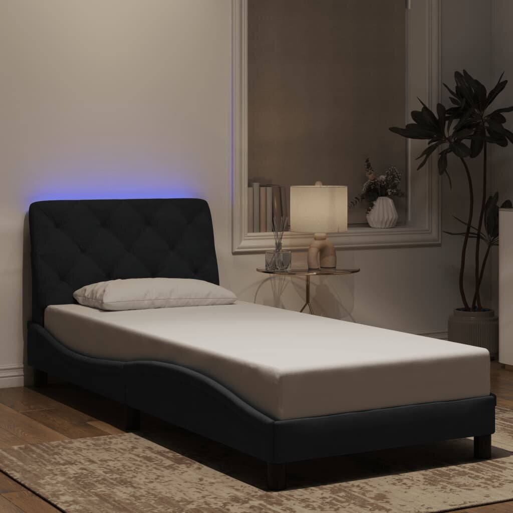 vidaXL Рамка за легло с LED осветление без матрак черна 90x200 см кадифе