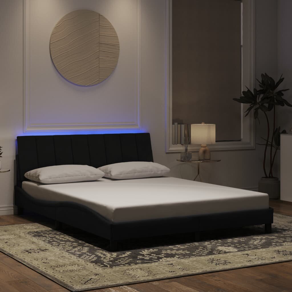 vidaXL Рамка за легло с LED осветление без матрак Hanko черна 160x200 см кадифе