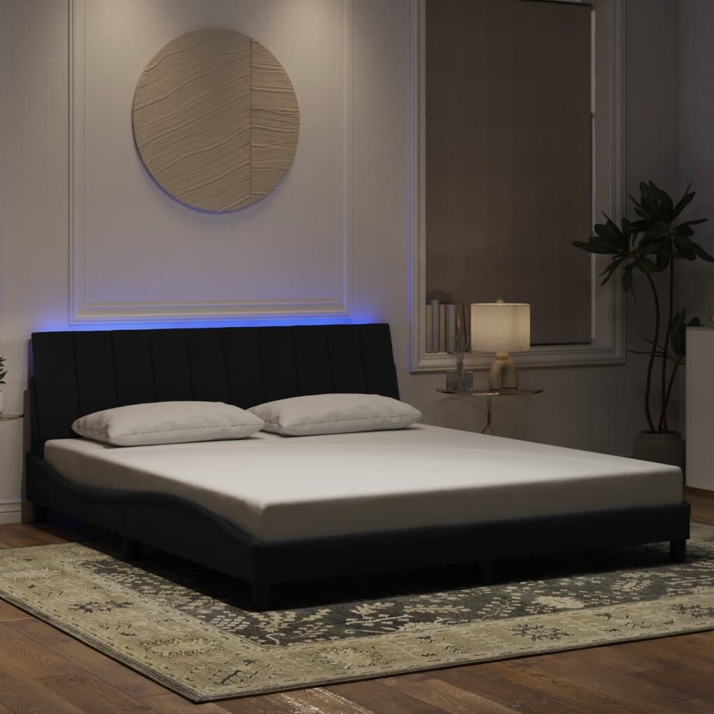 vidaXL Рамка за легло с LED осветление без матрак Hanko черна 180x200 см кадифе