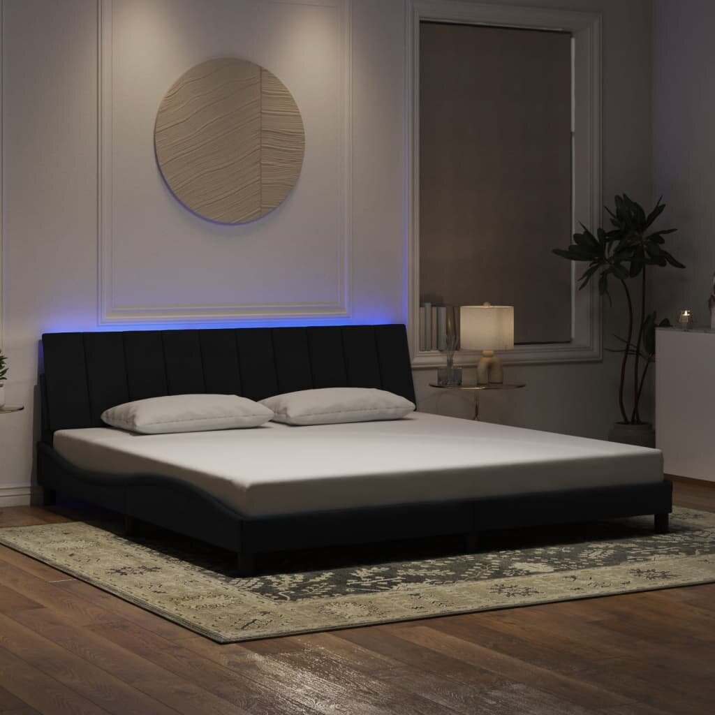 vidaXL Рамка за легло с LED осветление без матрак Hanko черна 200x200 см кадифе