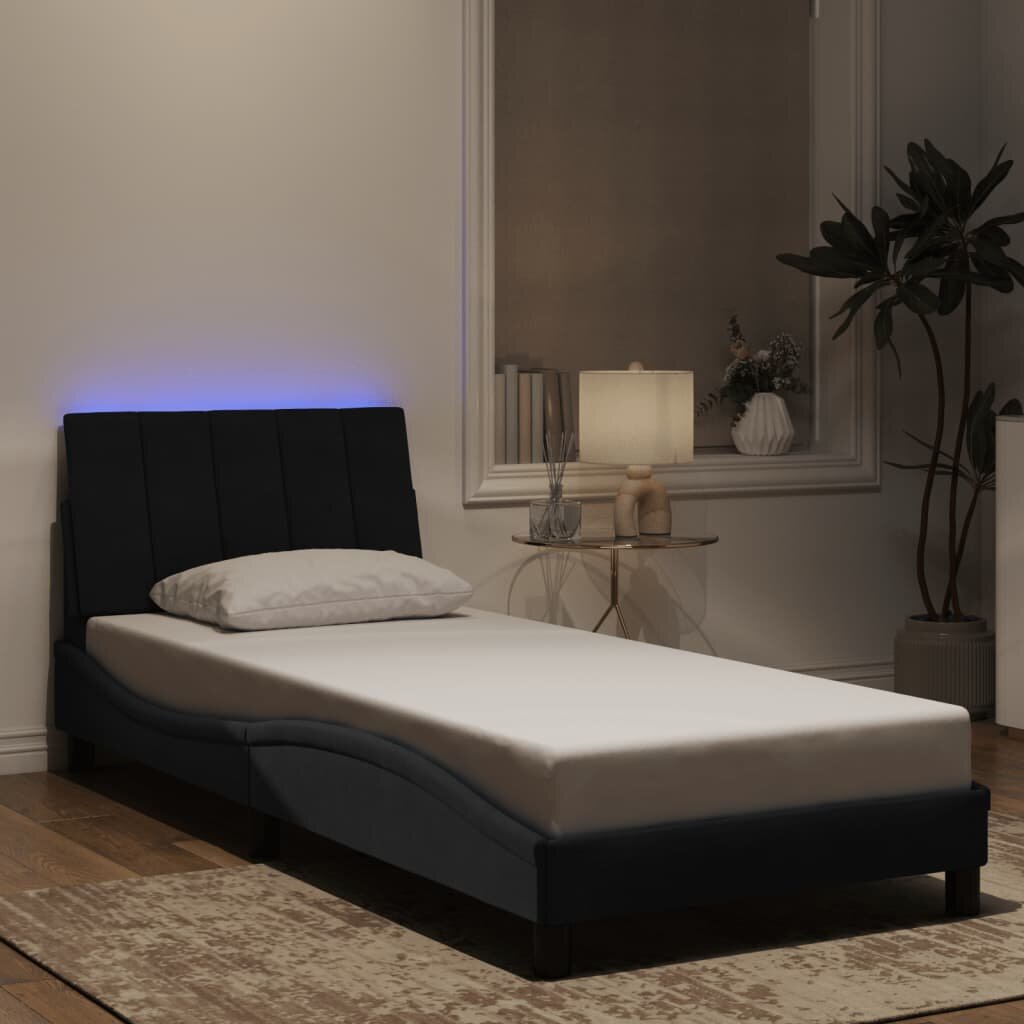 vidaXL Рамка за легло с LED осветление без матрак Hanko черна 90x190 см кадифе