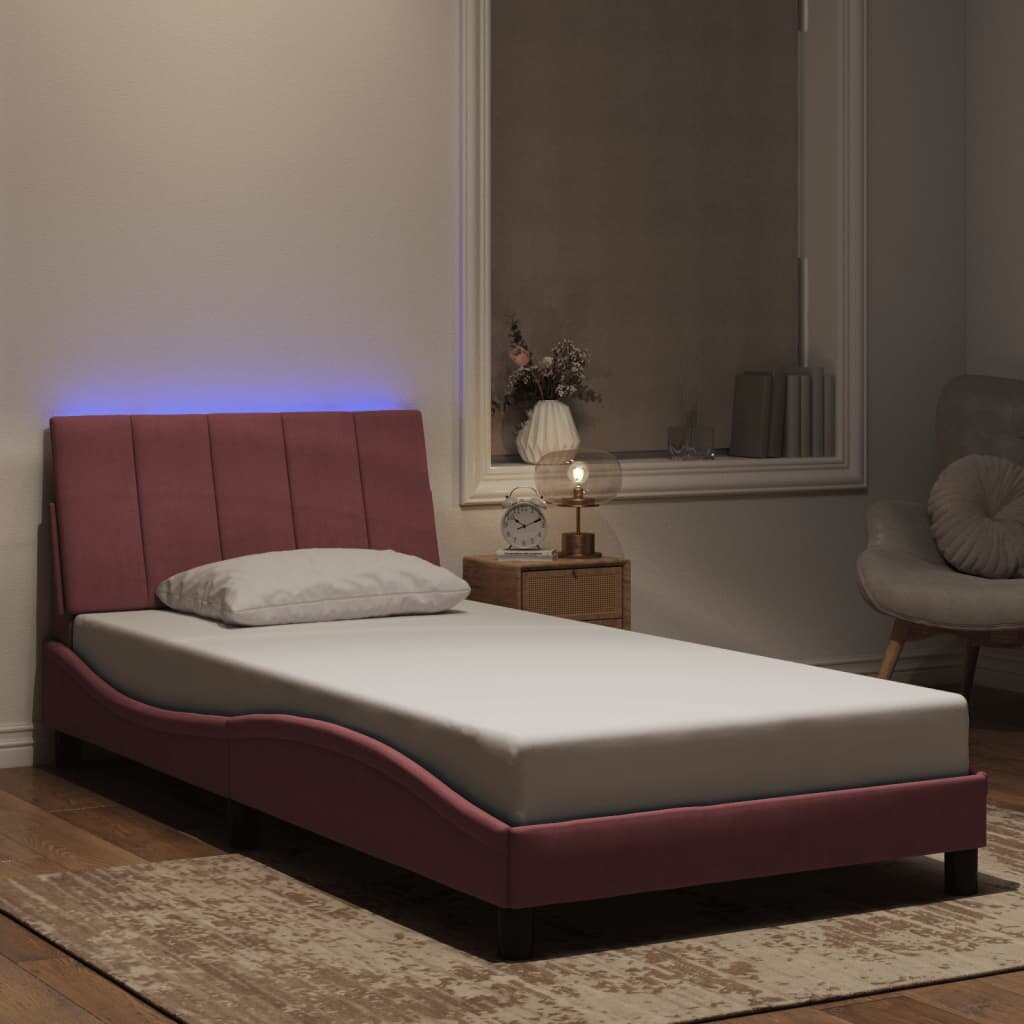 vidaXL Рамка за легло с LED осветление без матрак Hanko розова 100x200 см кадифе
