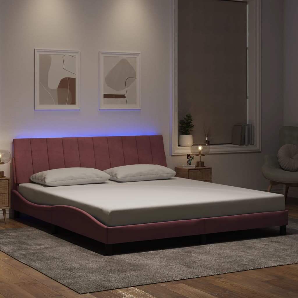 vidaXL Рамка за легло с LED осветление без матрак Hanko розова 180x200 см кадифе