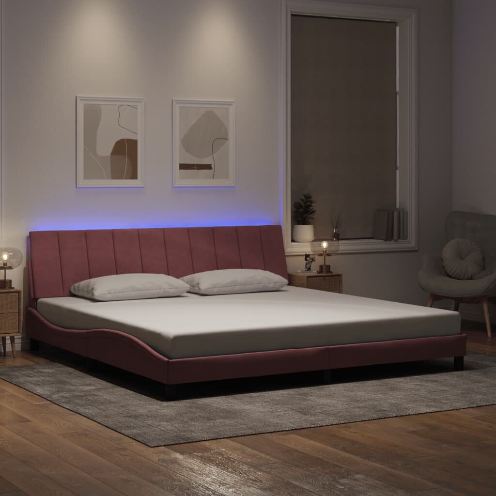 vidaXL Рамка за легло с LED осветление без матрак Hanko розова 200x200 см кадифе
