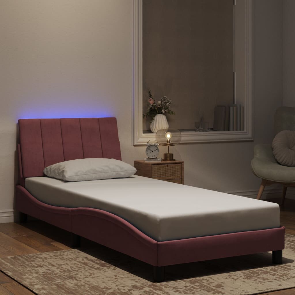 vidaXL Рамка за легло с LED осветление без матрак Hanko розова 80x200 см кадифе