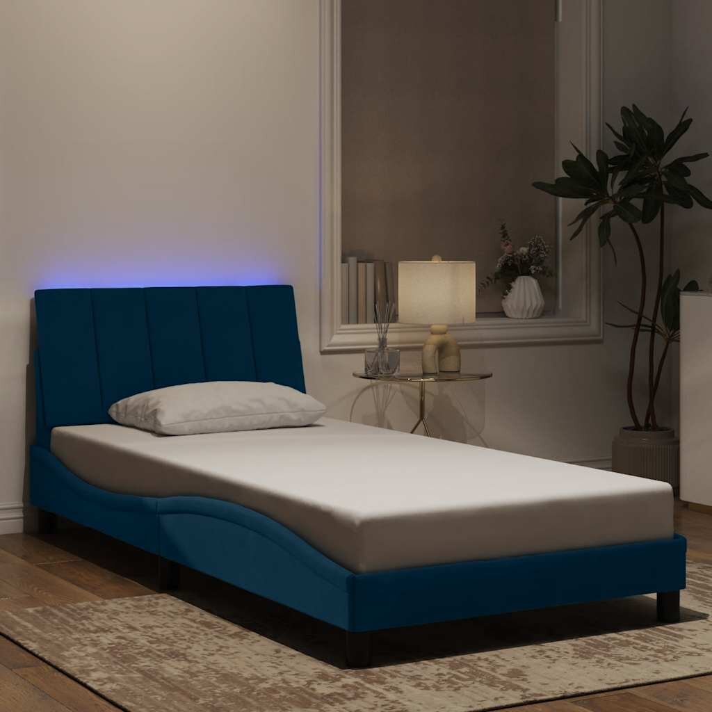 vidaXL Рамка за легло с LED осветление без матрак Hanko синя 100x200 см кадифе