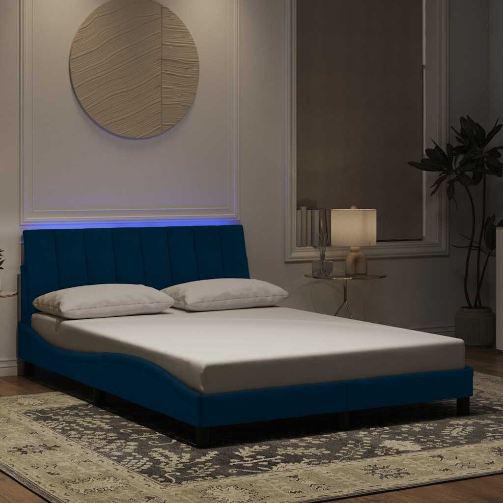 vidaXL Рамка за легло с LED осветление без матрак Hanko синя 120x200 см кадифе