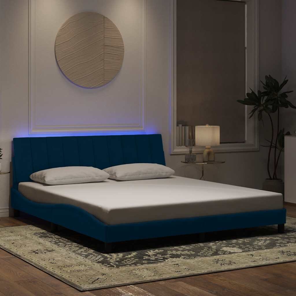 vidaXL Рамка за легло с LED осветление без матрак Hanko синя 180x200 см кадифе