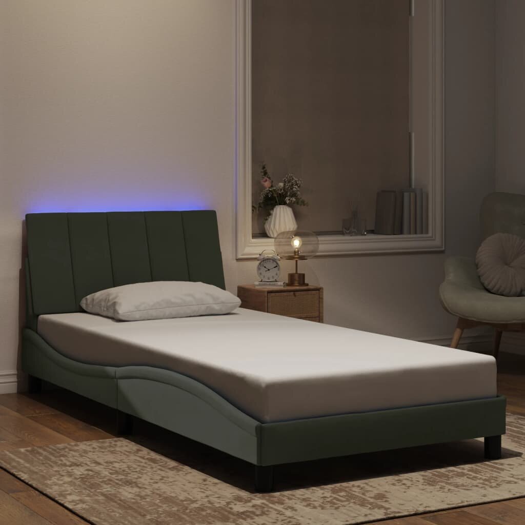 vidaXL Рамка за легло с LED осветление без матрак Hanko светлосива 100x190 см кадифе