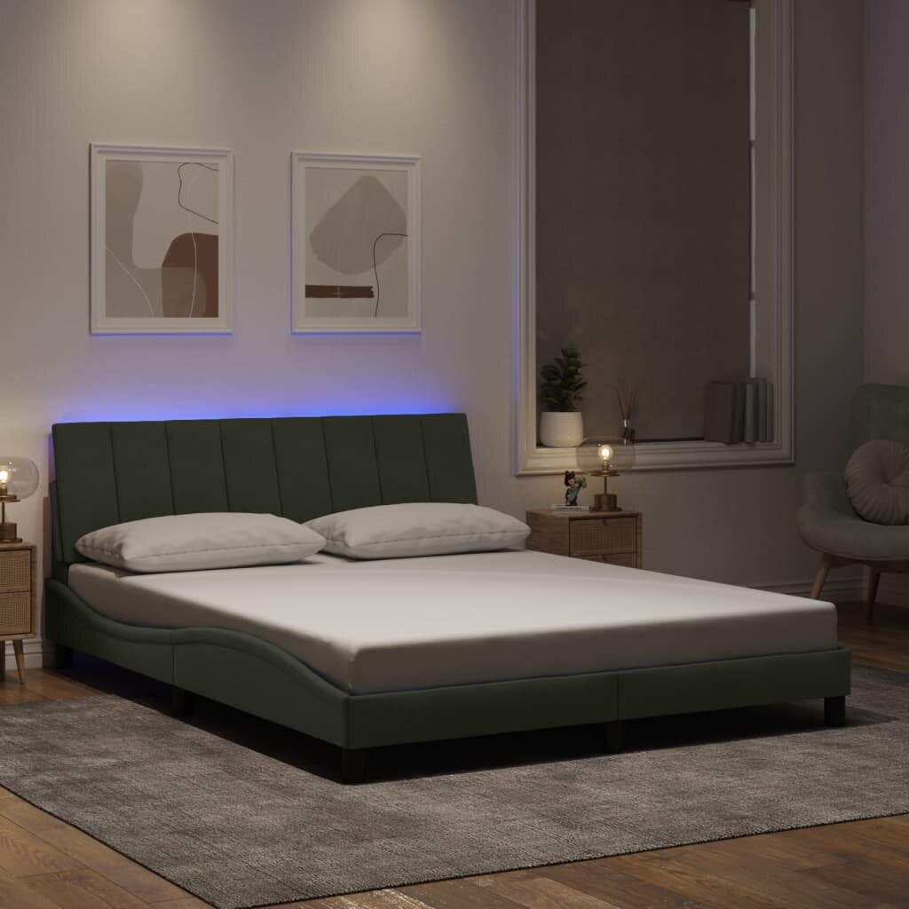 vidaXL Рамка за легло с LED осветление без матрак Hanko светлосива 160x200 см кадифе