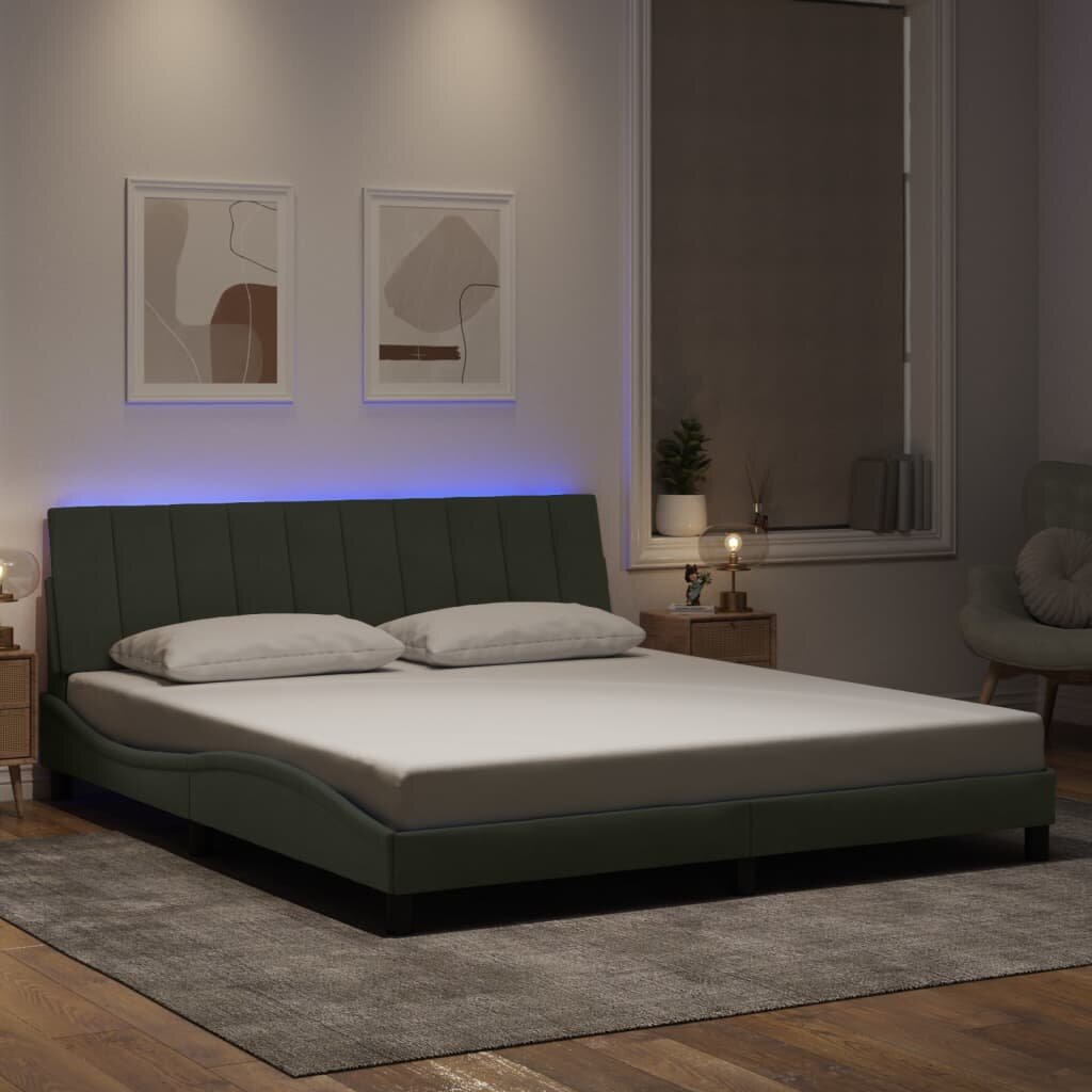 vidaXL Рамка за легло с LED осветление без матрак Hanko светлосива 180x200 см кадифе