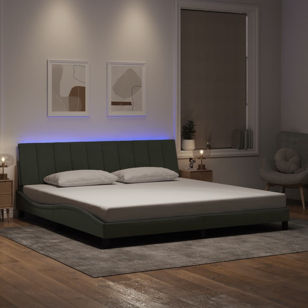 vidaXL Рамка за легло с LED осветление без матрак Hanko светлосива 200x200 см кадифе