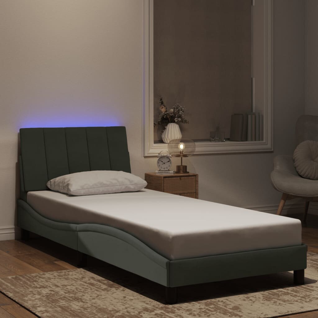 vidaXL Рамка за легло с LED осветление без матрак Hanko светлосива 80x200 см кадифе