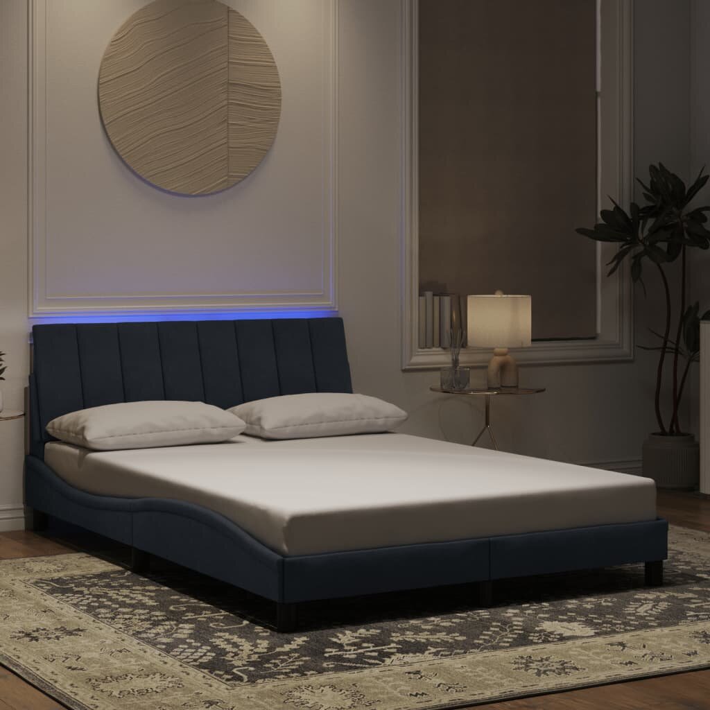 vidaXL Рамка за легло с LED осветление без матрак Hanko тъмносива 140x190 см кадифе