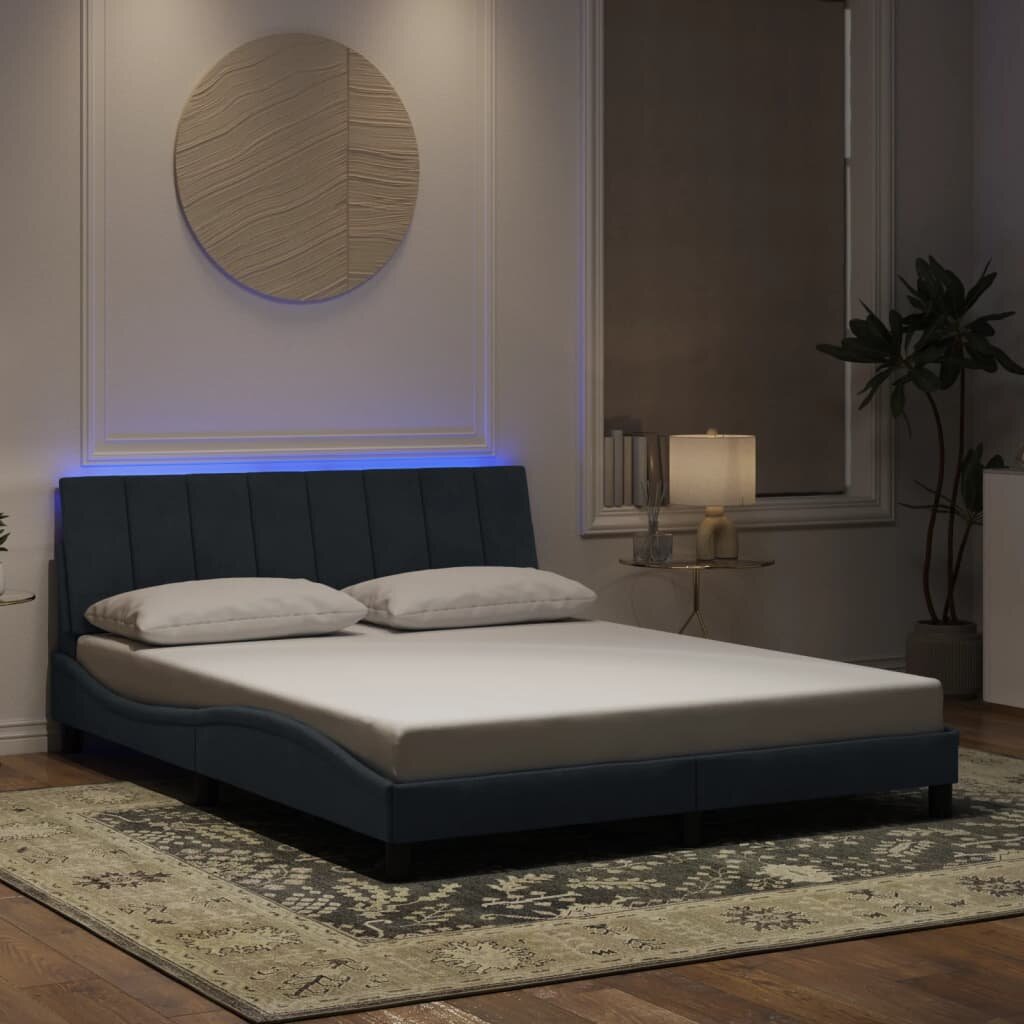 vidaXL Рамка за легло с LED осветление без матрак Hanko тъмносива 160x200 см кадифе
