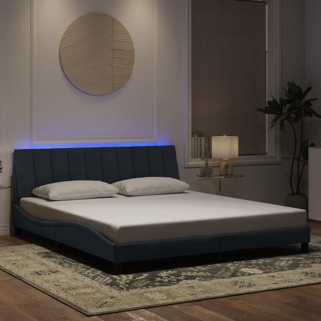 vidaXL Рамка за легло с LED осветление без матрак Hanko тъмносива 180x200 см кадифе