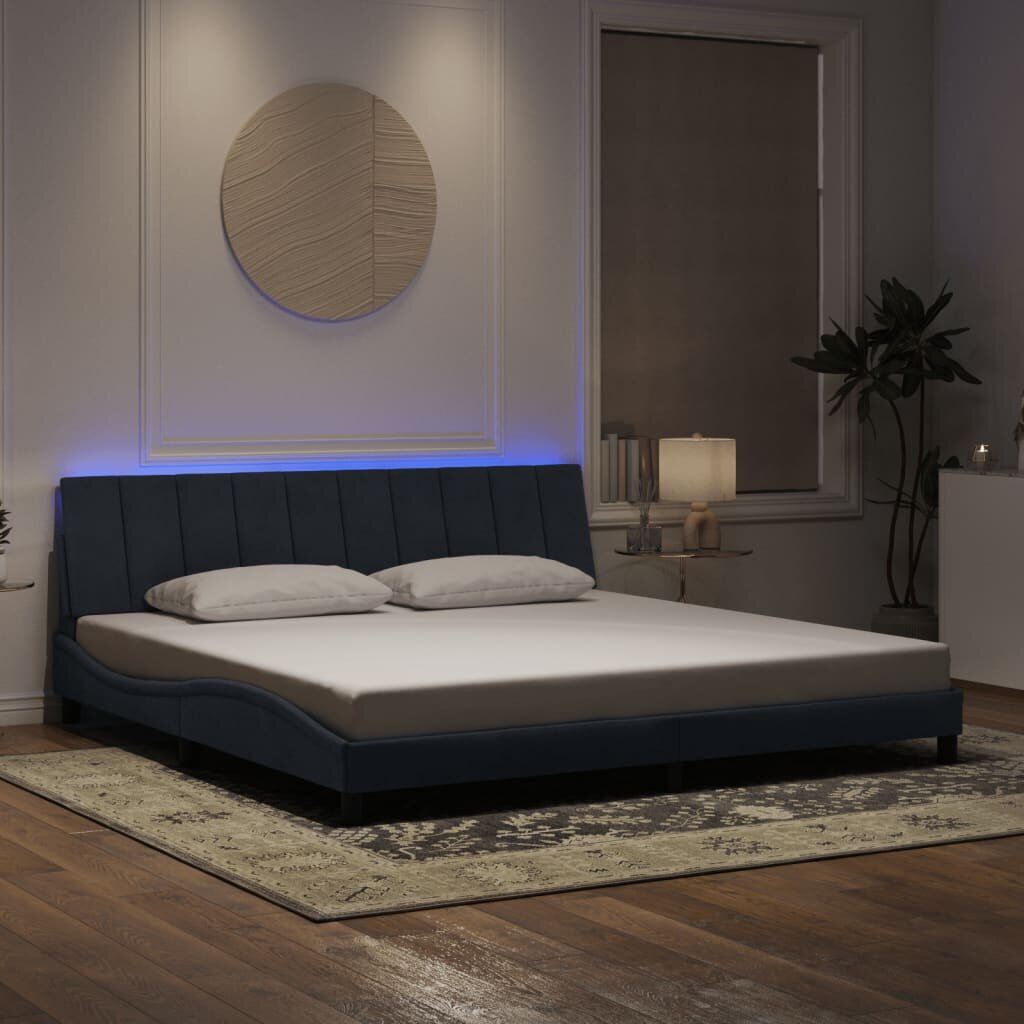 vidaXL Рамка за легло с LED осветление без матрак Hanko тъмносива 200x200 см кадифе
