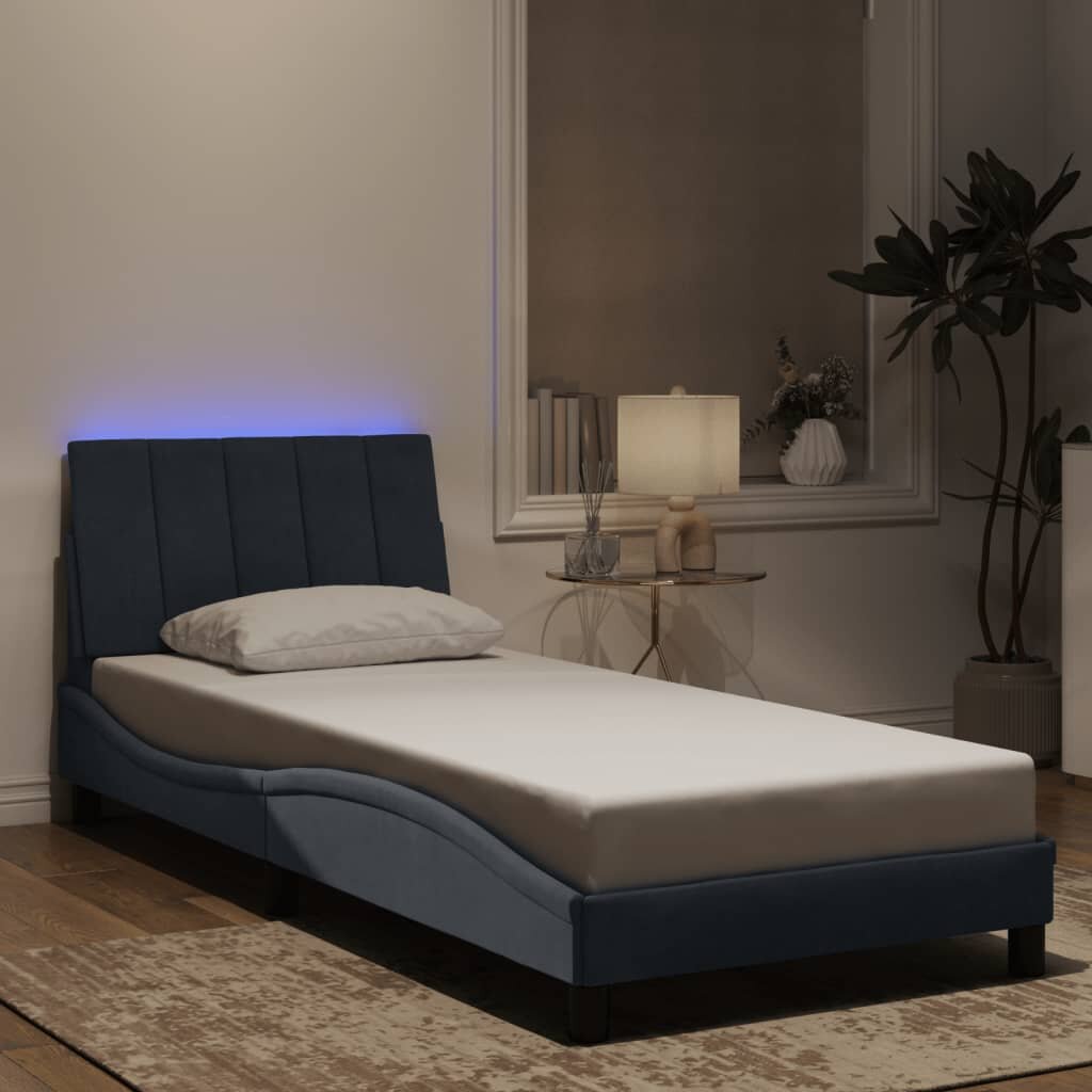 vidaXL Рамка за легло с LED осветление без матрак Hanko тъмносива 90x190 см кадифе