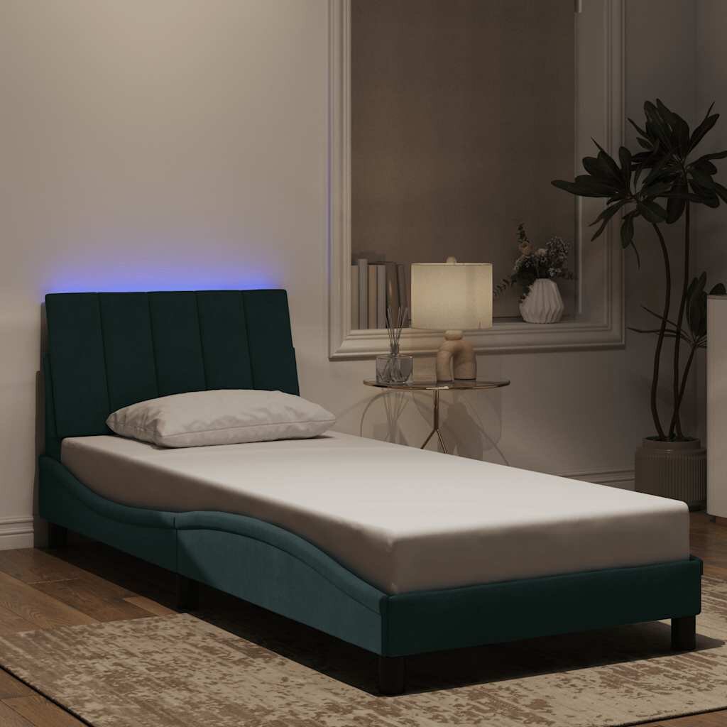 vidaXL Рамка за легло с LED осветление без матрак Hanko тъмнозелена 80x200 см кадифе