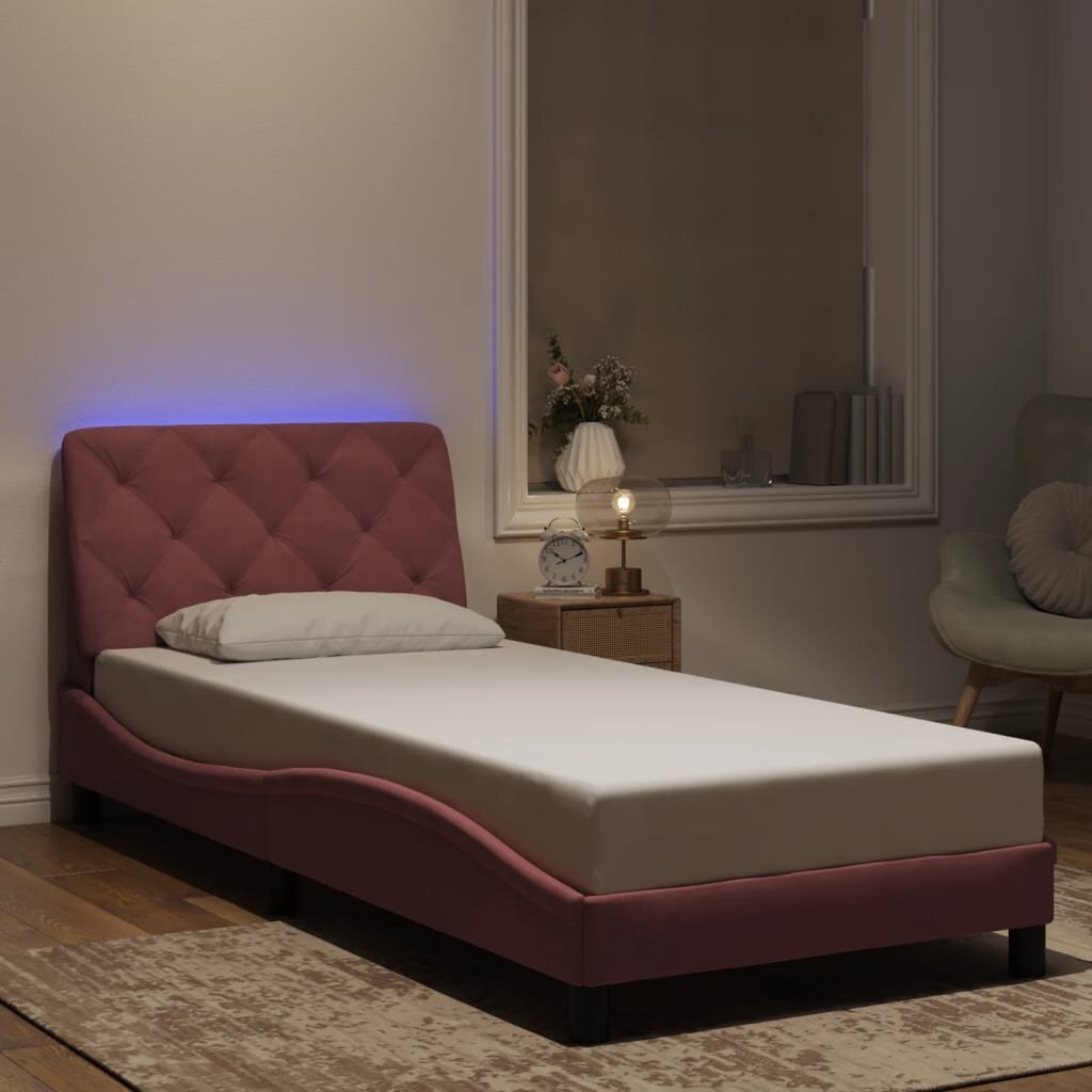 vidaXL Рамка за легло с LED осветление без матрак розова 80x200 см кадифе