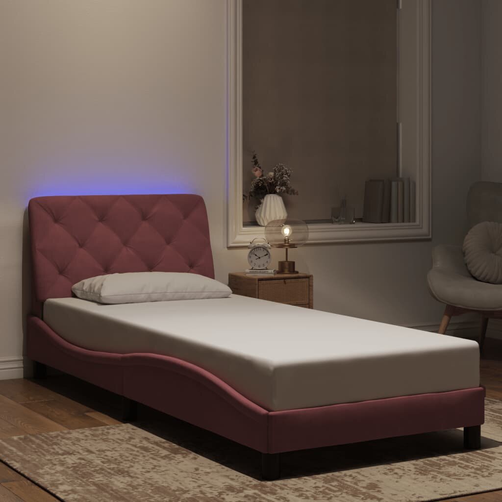 vidaXL Рамка за легло с LED осветление без матрак розова 90x200 см кадифе