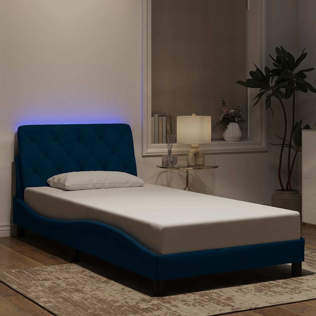 vidaXL Рамка за легло с LED осветление без матрак синя 100x200 см кадифе