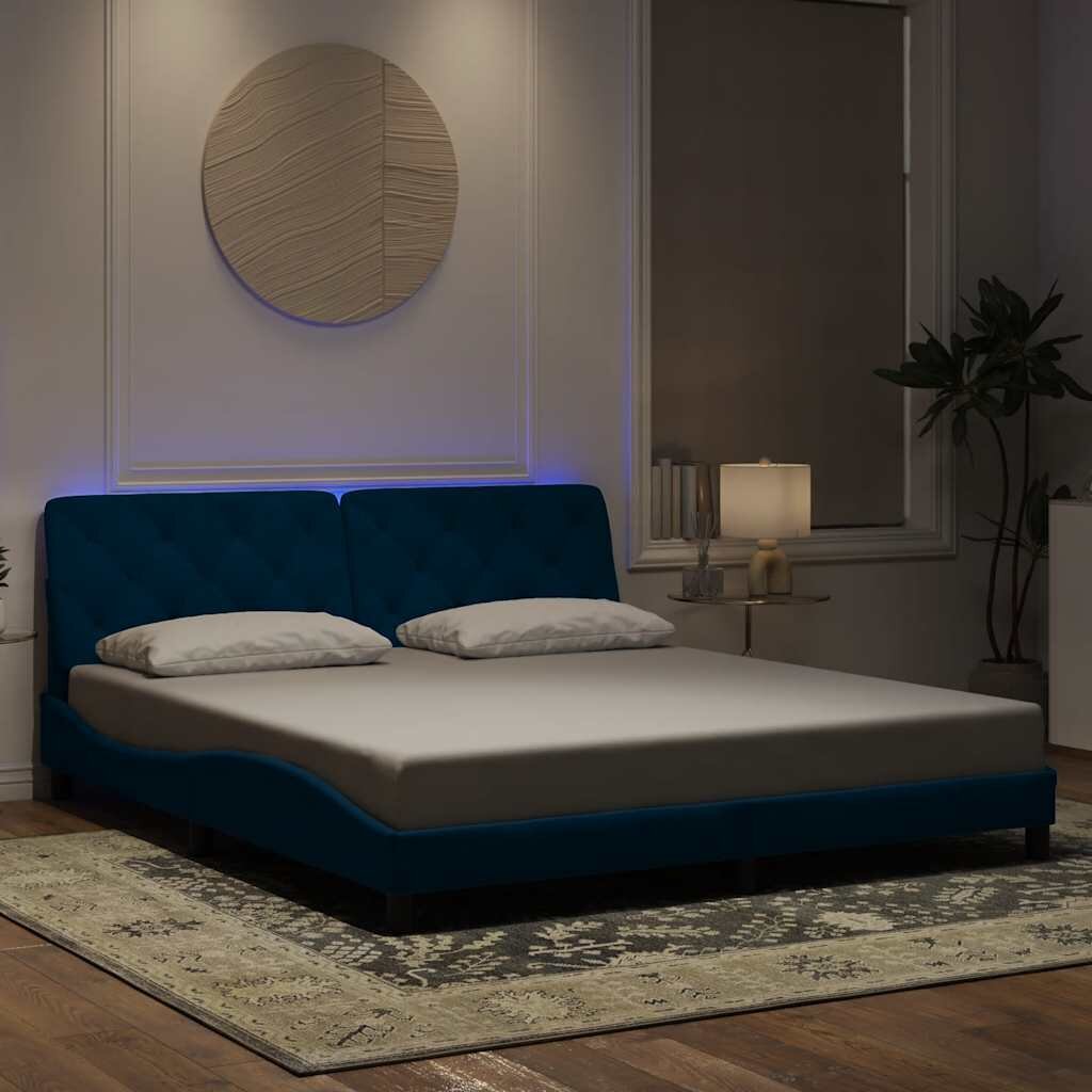 vidaXL Рамка за легло с LED осветление без матрак синя 180x200 см кадифе