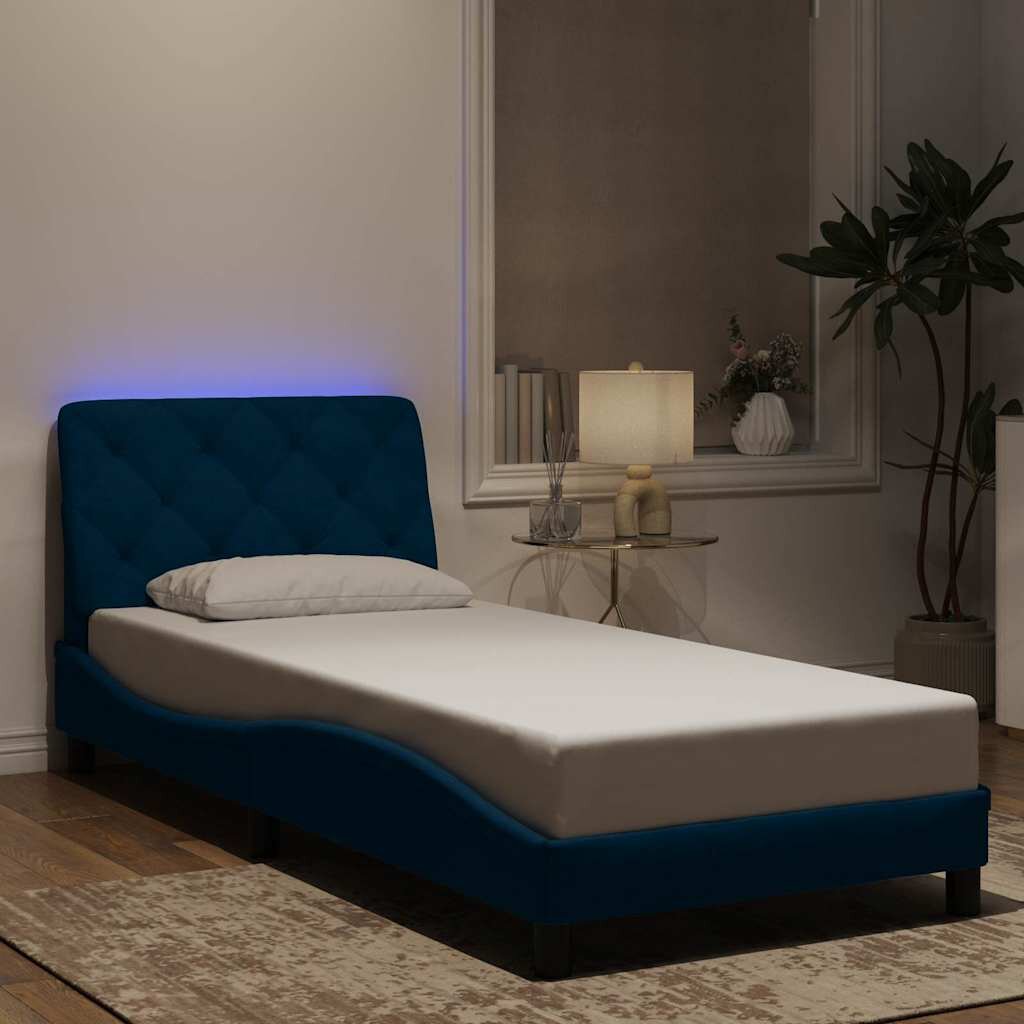 vidaXL Рамка за легло с LED осветление без матрак синя 80x200 см кадифе
