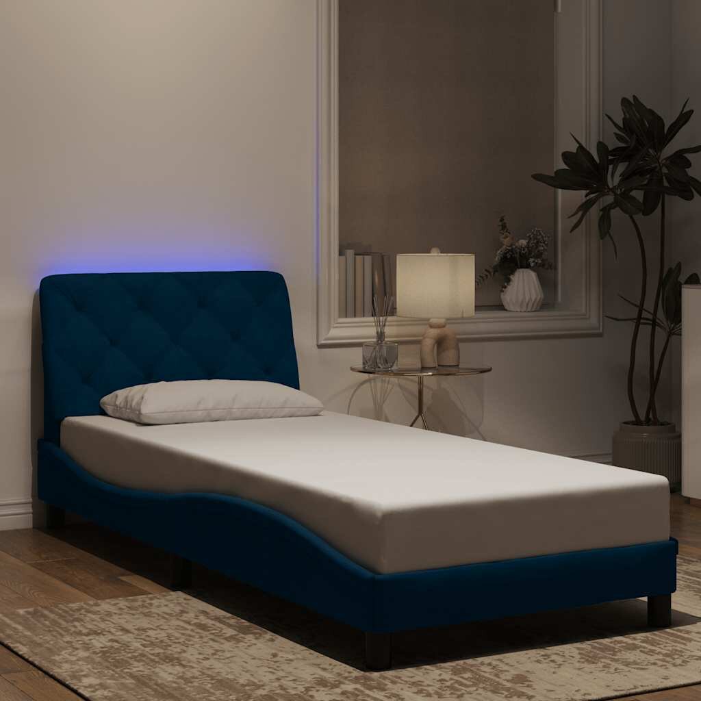 vidaXL Рамка за легло с LED осветление без матрак синя 90x200 см кадифе