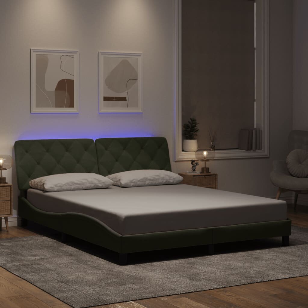 vidaXL Рамка за легло с LED осветление без матрак светлосива 160x200 см кадифе