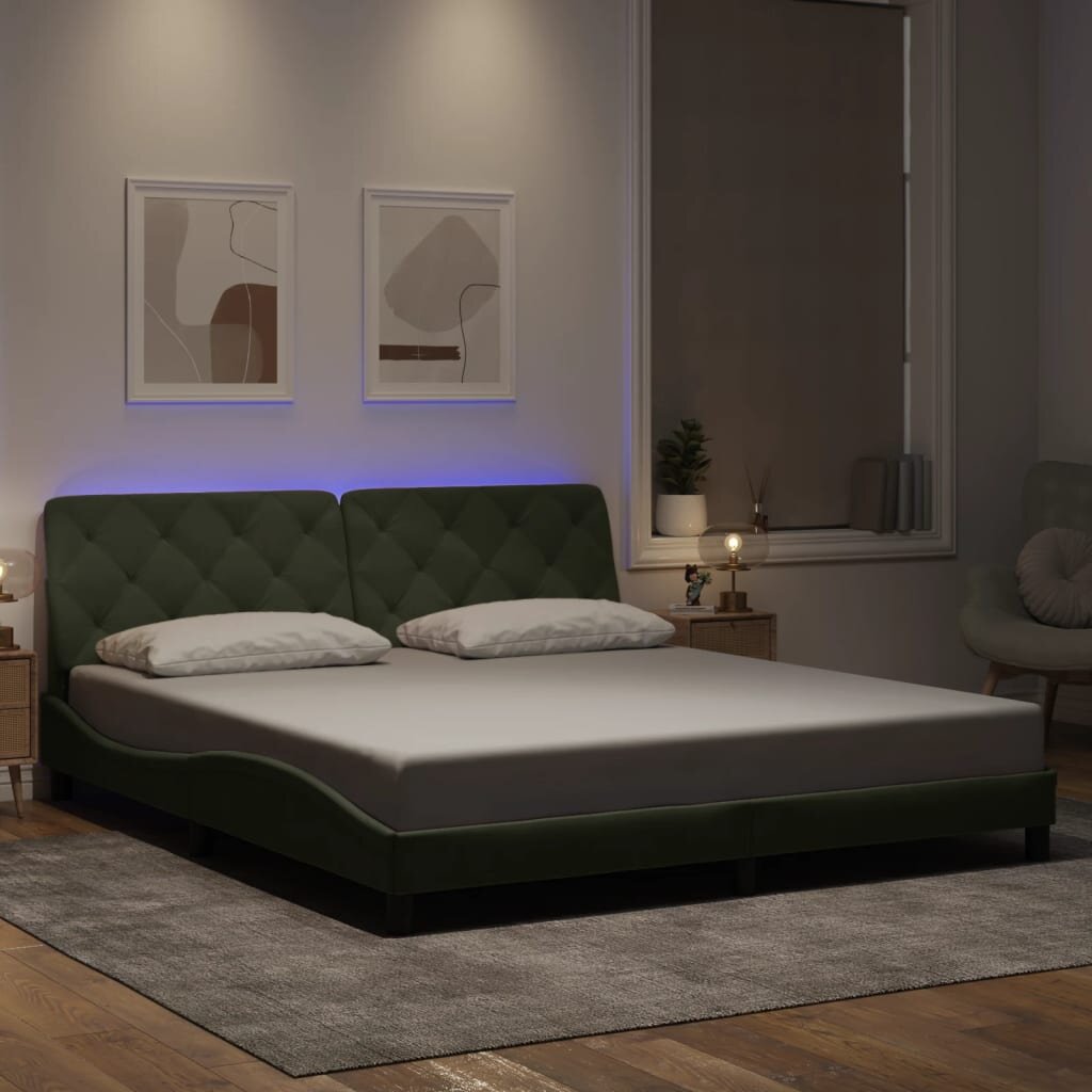 vidaXL Рамка за легло с LED осветление без матрак светлосива 180x200 см кадифе