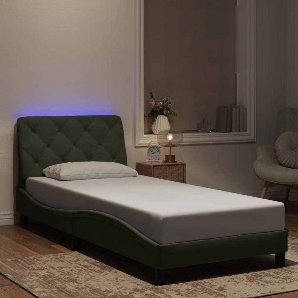 vidaXL Рамка за легло с LED осветление без матрак светлосива 90x190 см кадифе
