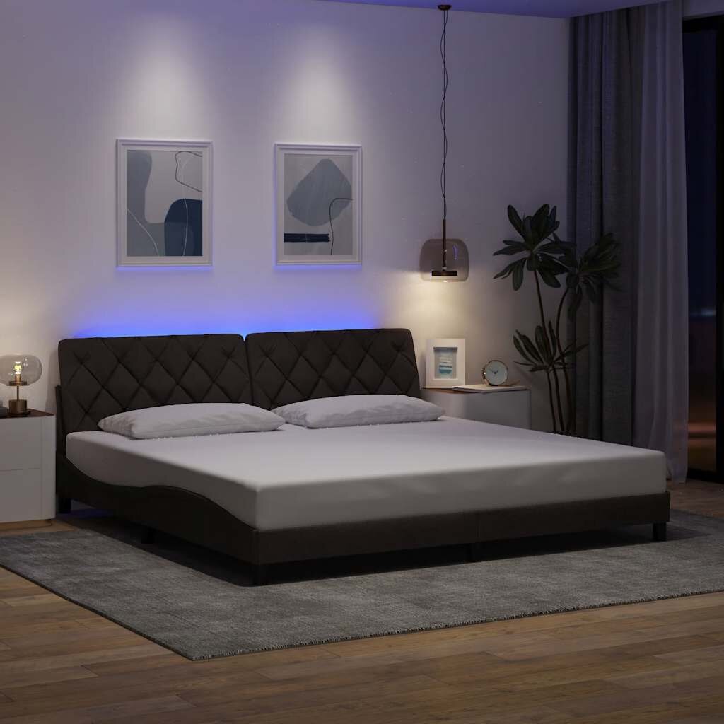 vidaXL Рамка за легло с LED осветление без матрак тъмнокафява 200x200 см плат