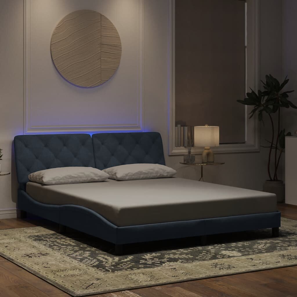 vidaXL Рамка за легло с LED осветление без матрак тъмносива 160x200 см кадифе