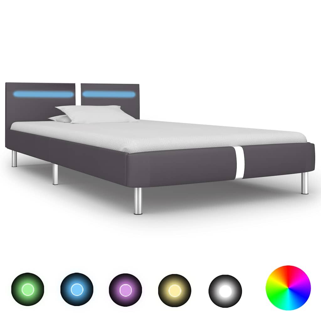 vidaXL Рамка за легло с LED сива изкуствена кожа 90x200 cм