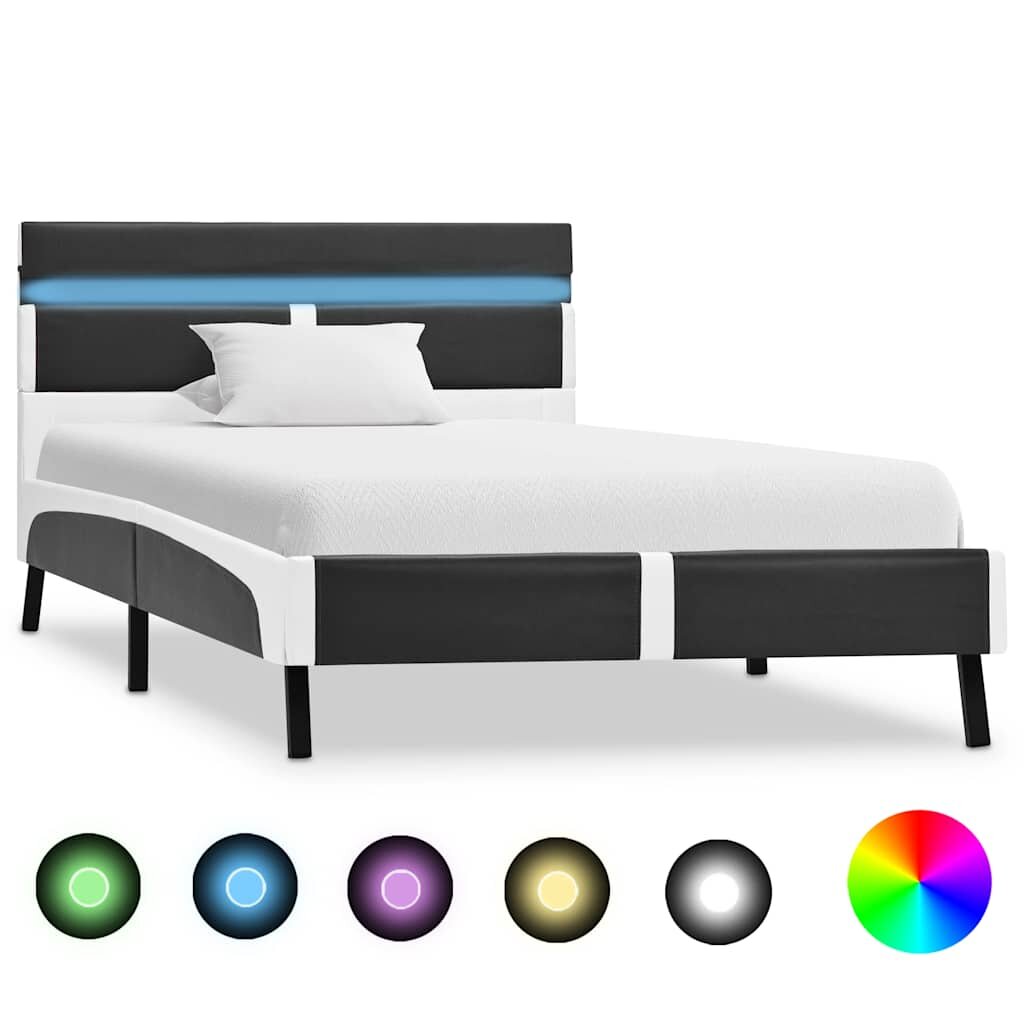 vidaXL Рамка за легло с LED сива изкуствена кожа 90x200 cм
