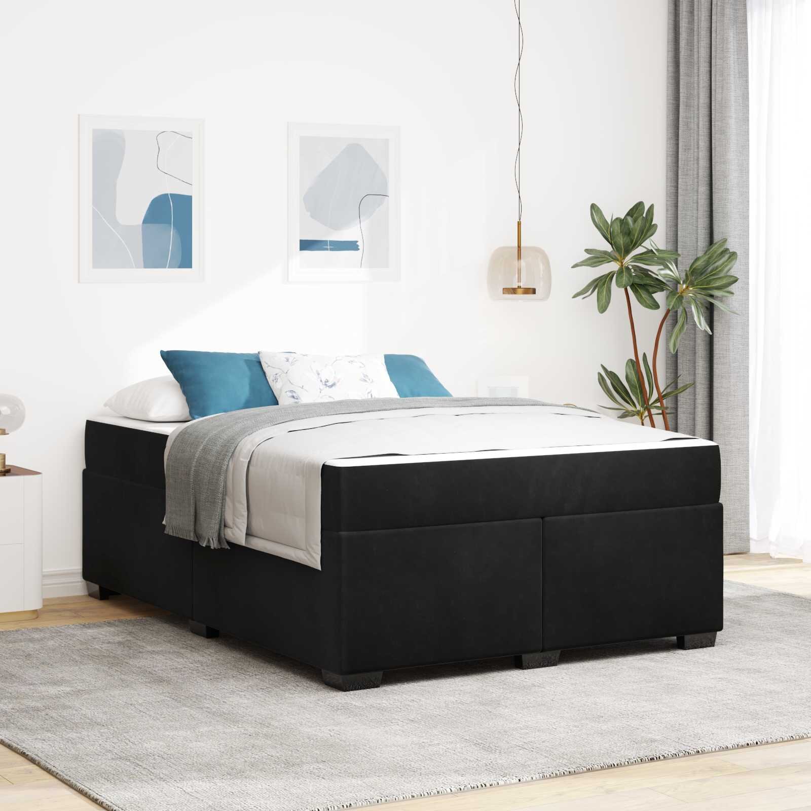 vidaXL Рамка за легло с матрак Черно 140 x 200 cm текстил